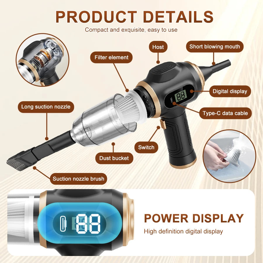 Handheld Powerful Vaccum Cleaner with LCD Display